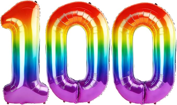 40 Inch Number 100 Balloons for 100th Birthday Party Decorations, 0-100 Rainbow by FOBELEC