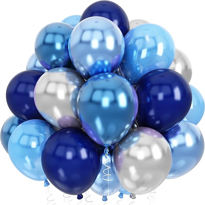 Blue and Silver Balloons, Fathers Day Graduation Balloons Pearl Royal Navy Blue by Paeyeq