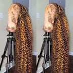 Hidden Strap Deep Wave 360 Lace Front Wigs Human Hair Pre Plucked Highlight Ombre full lace Deep Curly Honey Blonde 4/30 Human Hair Wig with invisible drawstring Ombre 360 Glueless Wigs Human Hair