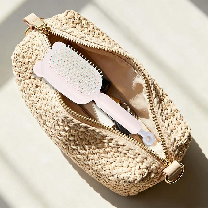 Retractable Air Cushion Massage Comb for Woman, Comfortable Self-Cleaning Detangling Hair Clean Brush with Pull Ring Anti-Static Comb for All Hair Types (White)