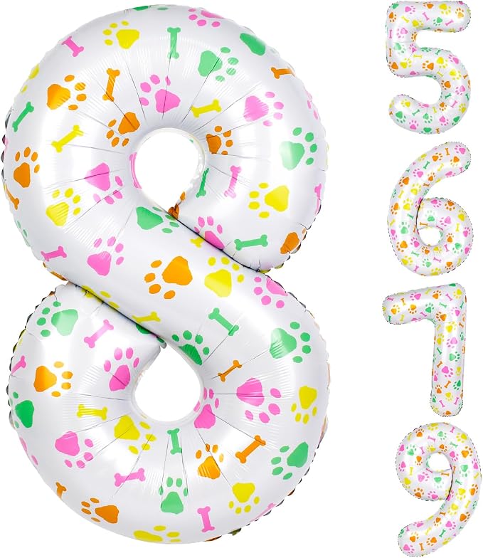 40 Inch Multi-color Dog Paw Balloons, Numeral 8 Birthday Balloons by AXBMM