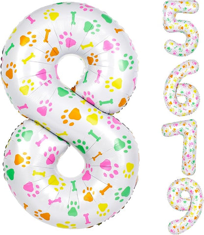 40 Inch Multi-color Dog Paw Balloons, Numeral 8 Birthday Balloons by AXBMM
