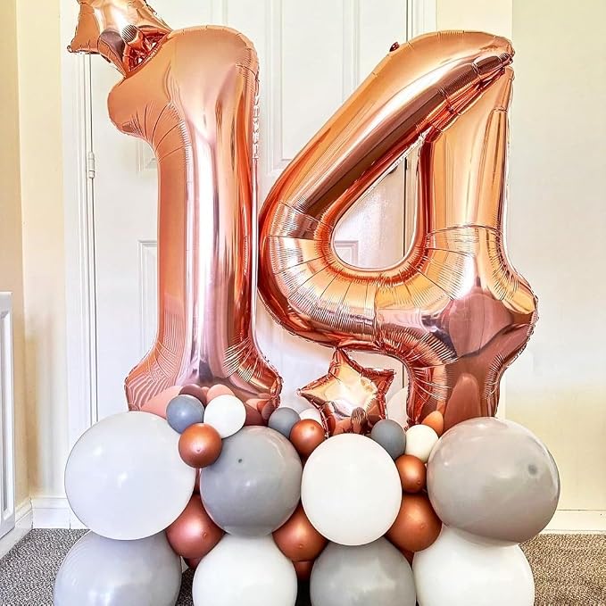 Rose Gold 14 Number Balloons, 40 Inch Big Giant Jumbo 14 or 41 Balloon Numbers - Image 2