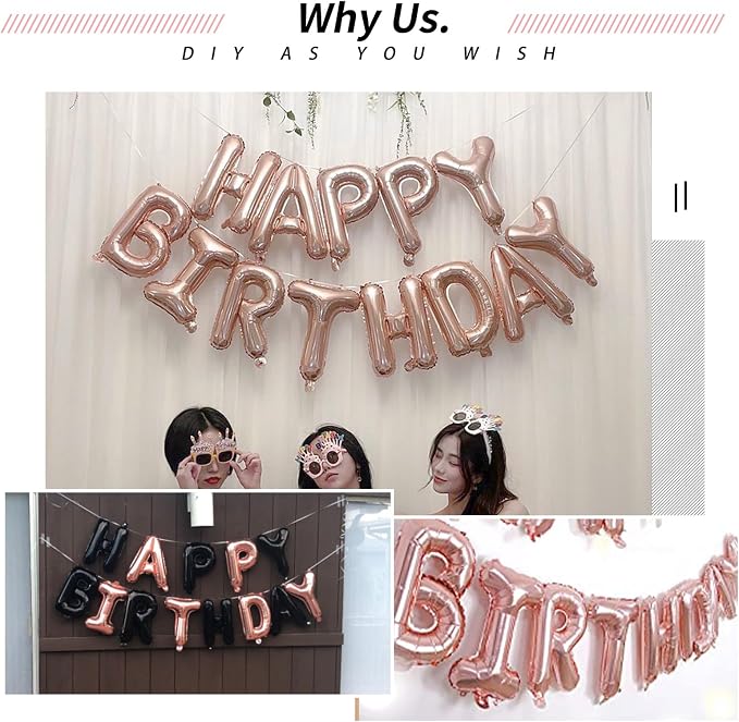 16 Inch 52Pcs Rose Gold Letter Balloons, Reusable Shiny A-Z Foil Balloon Letters - Image 4
