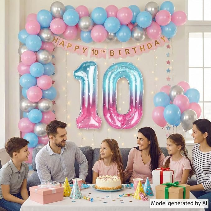 40 Inch Pink Blue Number 0 Balloon, Large Gradient Pink Blue Mylar Foil Number - Image 3