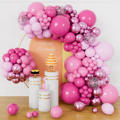 153pcs Pink Balloon Arch Garland Kit, Hot Pink Latex Balloons Metallic Confetti by KUULBELAballoons