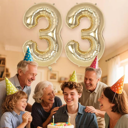 Champagne Gold Large Number 33 Balloon, 40 Inch Light Gold Foil Helium Number - Image 6
