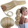 RUNATURE Blonde Human Hair Ponytail Extension, Long Ponytail Extension Real Human Hair 20 Inch, Ponytail Hair Extensions With Magic Paste, Remy Natural Hair, 80g #18P613 Ash Blonde Highlight