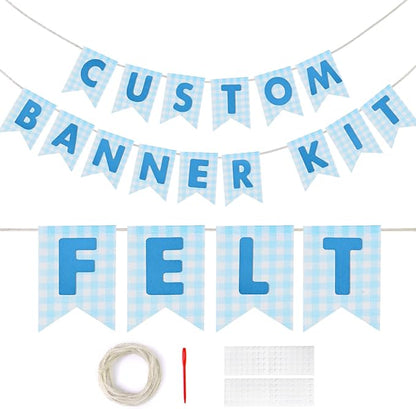 Custom Banner Kit, 28 Blue Printed Burlap Banner by DoveeDosa