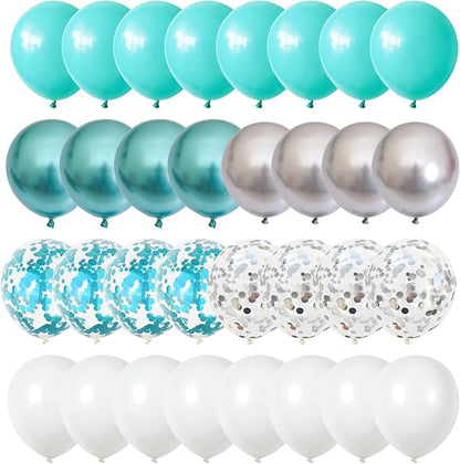 Teal Blue Silver Balloons, Aqua Blue White Silver - Image 8