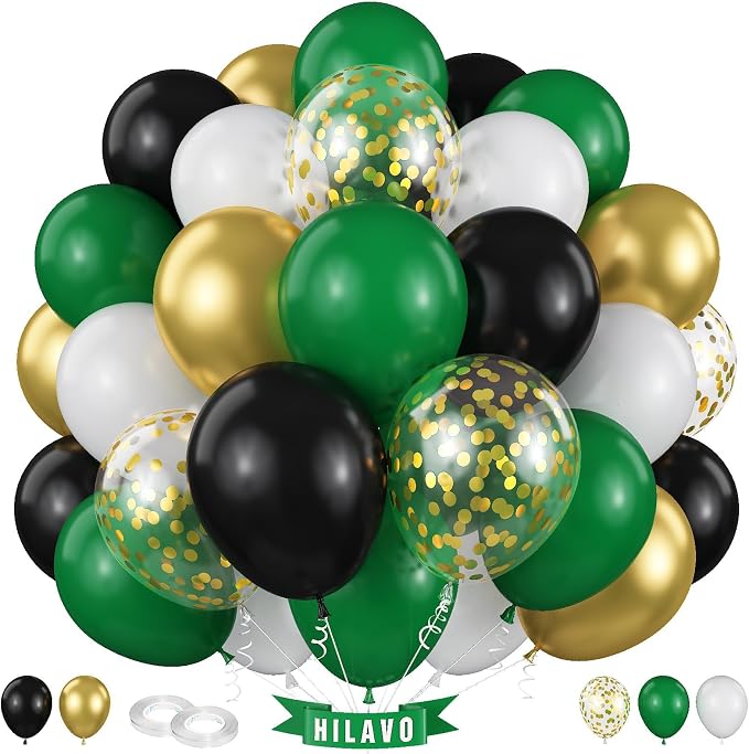Black Gold Green Balloons 60 Pcs Dark Green White Black Metallic Gold Balloons by HILAVO