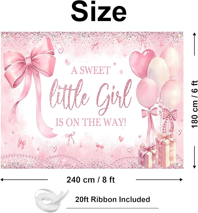 Pink Bow Baby Shower Banner Girl Baby Shower Party Decorations A Sweet Little - Image 2