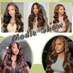 13x6 HD Lace Front twigs Human Hair Pre Plucked 200% Density Body Wave Chocolate Brown Lace Front Wig Brown Wigs Human hair 30inch for Women