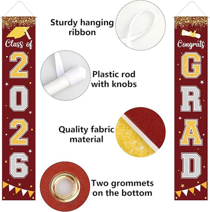 Graduation Decorations 2026 GRAD Banner Maroon Porch Door Sign Welcome Banner - Image 3