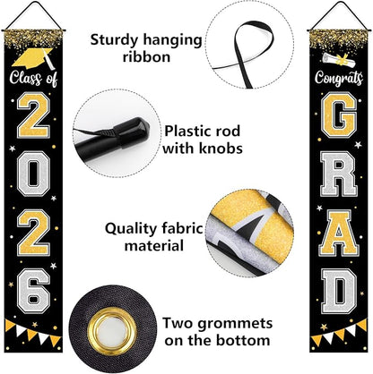 Graduation Decorations 2026 GRAD Banner Black Porch Door Sign Welcome Banner - Image 3