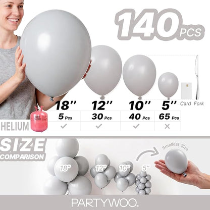 PartyWoo Gray Balloons 140pcs Matte Gray Latex Balloons Different Sizes | 18 12 - Image 6