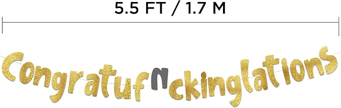 Pre-Strung Congratulations Party Gold Glitter Banner - Image 4