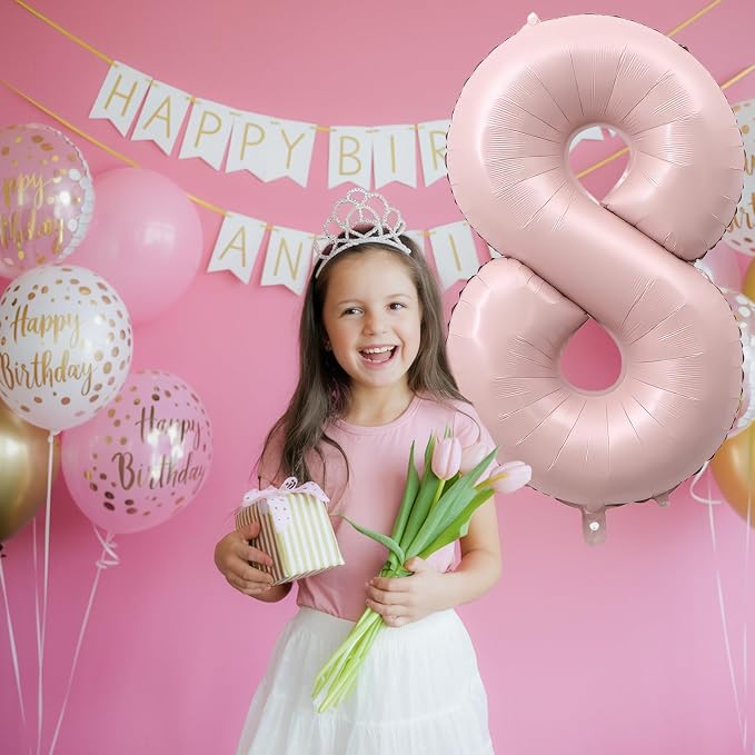 Foil 8 Balloon, Dusty Light Pink Big Number 8 Balloons - Image 4