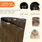 Full Shine Balayage Hair Extensions Clip in Ombre Medium Brown to Honey Blonde and Platinum Blonde Seamless Clip in Hair Extensions 22 Inch Remy Hair 8 PCS 120 G