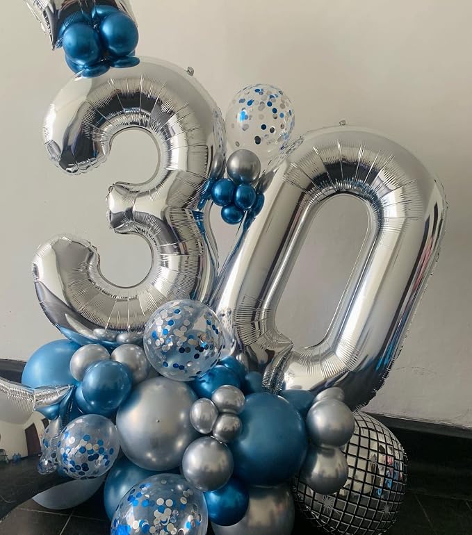 40 Inch Silver 30 Number Balloons Giant Jumbo Huge 30 Foil Mylar Helium Number - Image 5