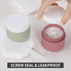 ME.FAN Travel Containers for Toiletries, TSA Approved 2 oz Silicone Cream Jars, Leak-proof Journey Containers, Trip Accessories with Lid for Cosmetic Face Hand Body Cream 4 Pack White Lid Morandi