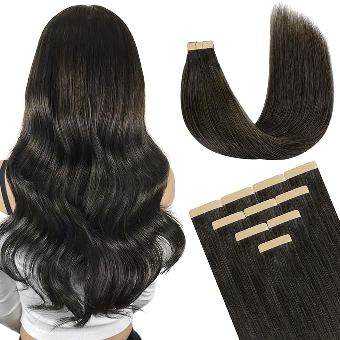 DOORES Tape in Hair Extensions Human Hair, Mocha Brown 14 Inch 10pcs 25g, Human Hair Extensions Natural Hair Extensions Seamless Straight
