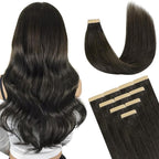 DOORES Tape in Hair Extensions Human Hair, Mocha Brown 14 Inch 10pcs 25g, Human Hair Extensions Natural Hair Extensions Seamless Straight