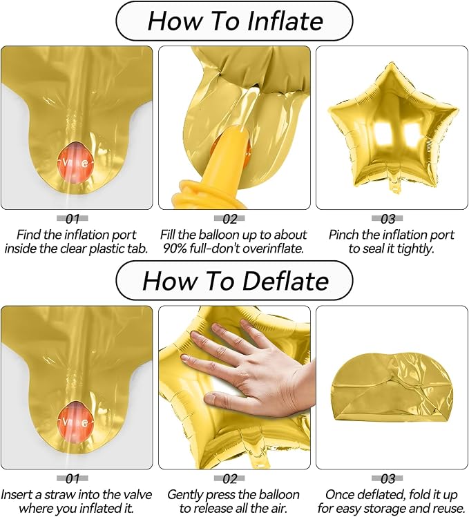 Black Gold Silver Star Foil Balloons, 18 Inch Metallic Black and Gold Stars - Image 8