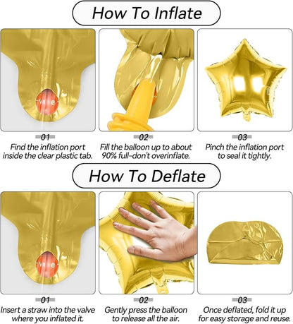 Black Gold Silver Star Foil Balloons, 18 Inch Metallic Black and Gold Stars - Image 8