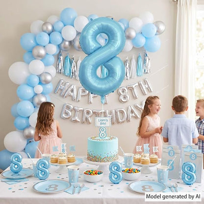 Pearlescent Blue Number 8 Balloon 40 Inch, Large Light Blue Mylar Foil Balloon - Image 2