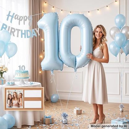 40" Light Blue Foil Number 10 Balloon - Image 5