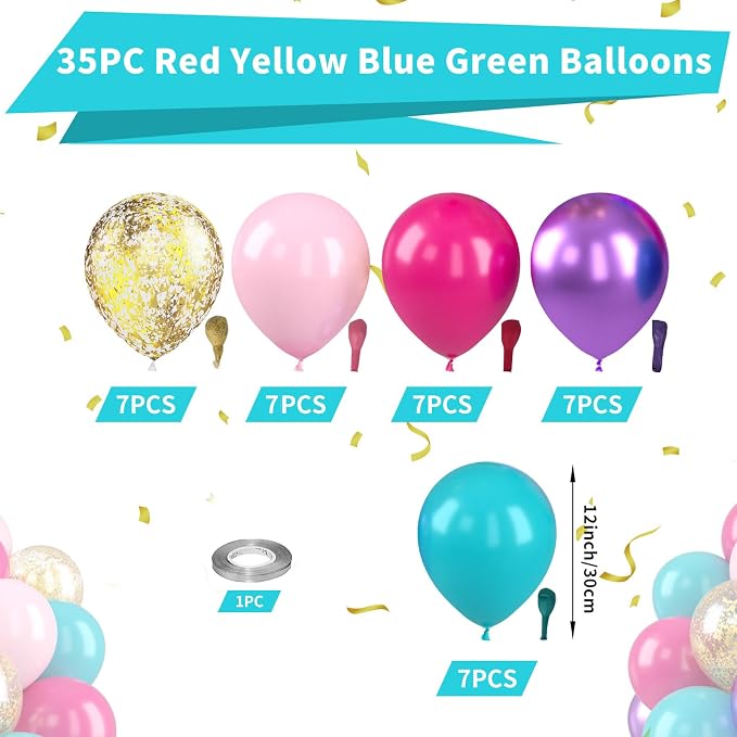 Pink Blue Purple Balloons, Hot Pink Metallic Purple Teal Blue Balloon - Image 2