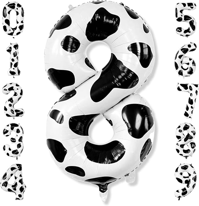 40 Inch Cow Print Number 8 Balloon, Large Black & White Mylar Foil Numbers 0-9 by Unknown
