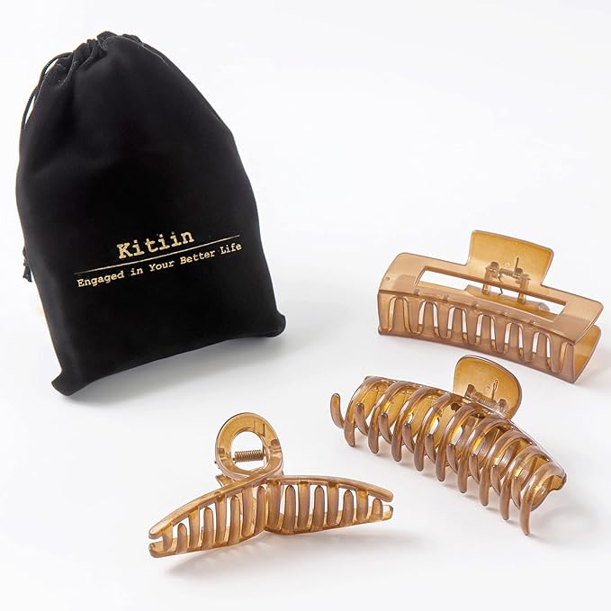 Clear Brown Hair Claw Clips for Thick/Fine/Thin Hair,Strong holding teeth interlocking Women Jaw Clips for Hair 3 Count In set (Candy Coffee)