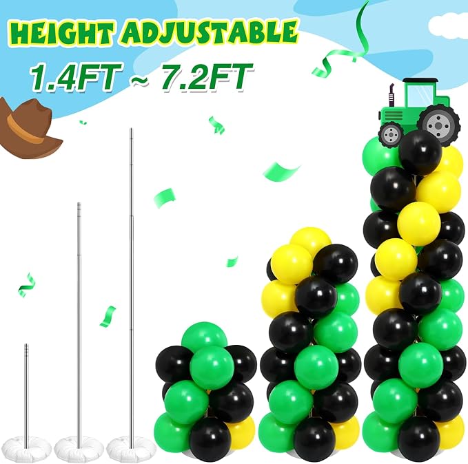 2 Set Tractor Balloon Column Stand Kit Green Yellow Black Balloon Tower - Image 6
