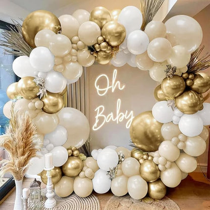 Sand White Gold Balloon Arch Kit, Party Decor. | White, chrome gold metallic by Bloces
