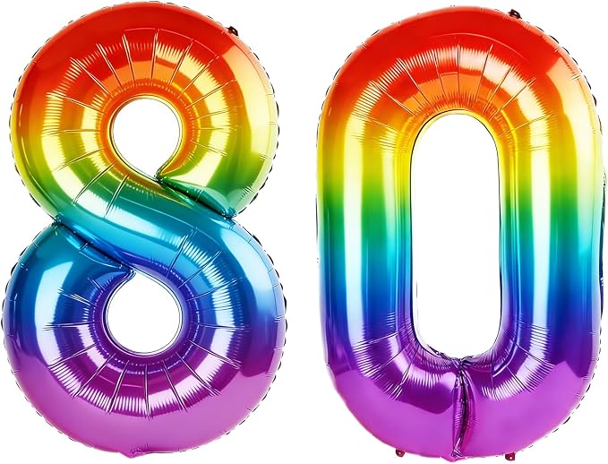 40 Inch Number 80 Balloons for 80th Birthday Party Decorations, 0-100 Rainbow by FOBELEC