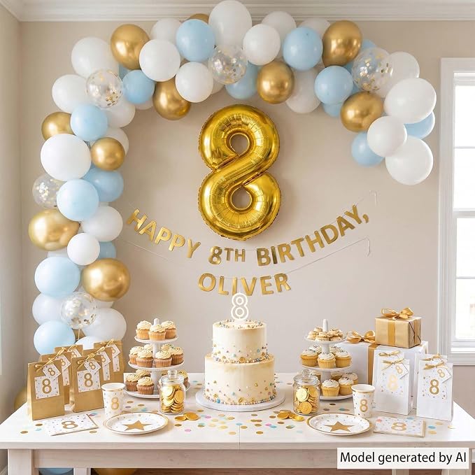 Gold Number 8 Balloon 40 Inch, Shiny Gold Foil Decor - Image 3