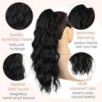 Ponytail Extension, 18 Inch Claw Clip Ponytail Extensions for Women Wavy Ponytail Hair Extension Jaw Clip on Pony Tails Hairpiece Fluffy Natural Synthetic for Daily Use (Natural Black)