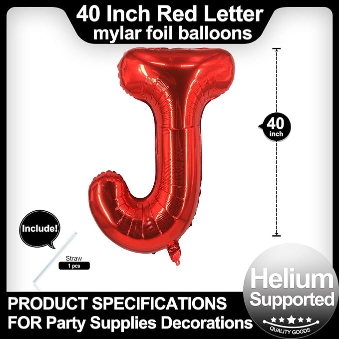 40 Inch Red Letter J Balloons, DIY Phrase Foil Alphabet Letter J Balloons DIY - Image 2