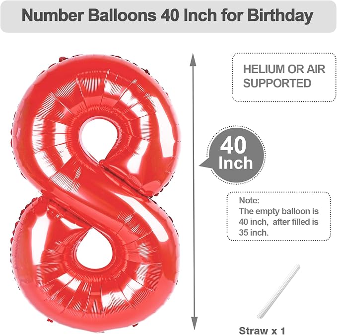 Numbers 17 Balloon 40Inch Red Balloons - Image 5