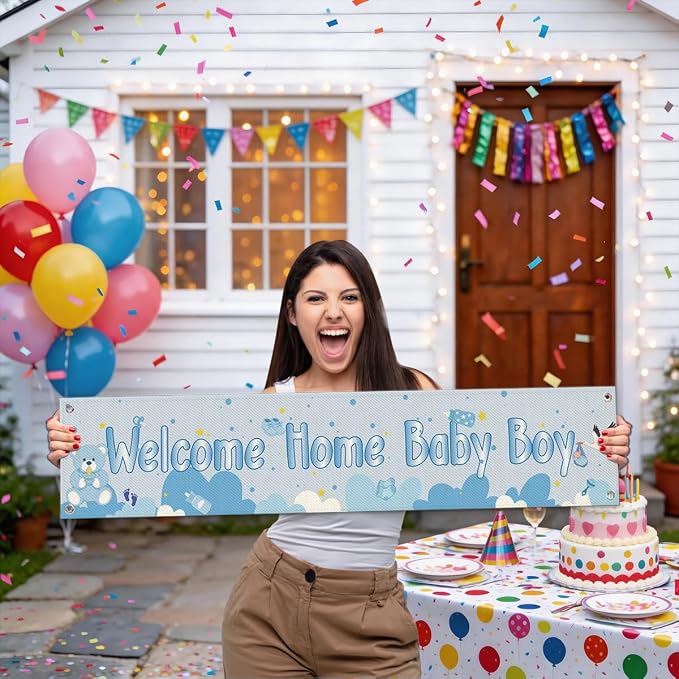 Welcome Home Baby Boy Hanging Banner, Sweet Baby Shower Entryway Home Party - Image 5