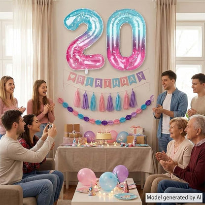 40 Inch Pink Blue Number 0 Balloon, Large Gradient Pink Blue Mylar Foil Number - Image 6