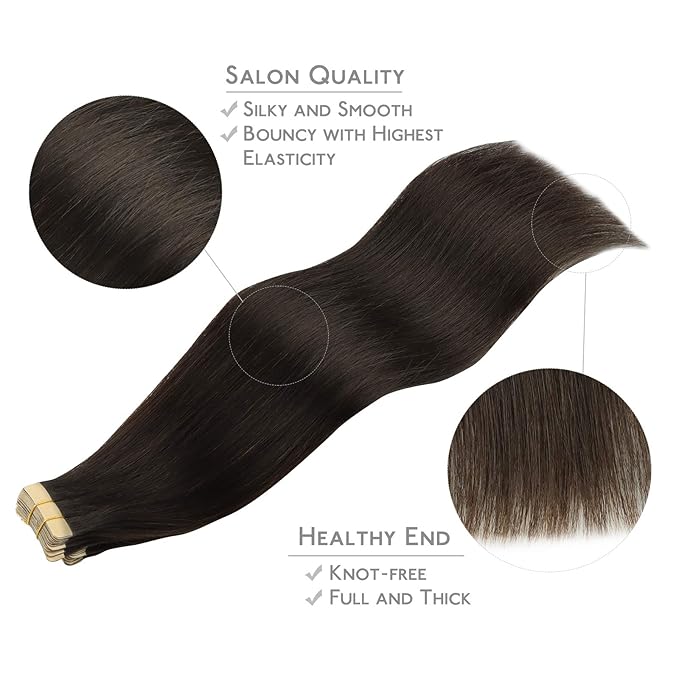 WENNALIFE Tape in Hair Extensions Human Hair, 20pcs 50g 18 inch Dark Brown Remy Hair Extensions for Women Tape Ins Straight Extensiones De Cabello Humano Skin Weft