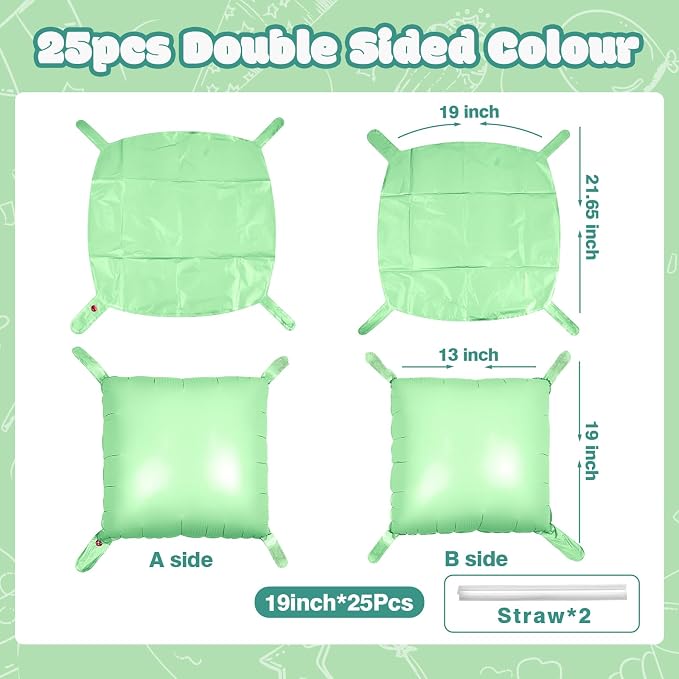 NISOCY 25PCS Matte Pastel Green Square Foil Balloons Wall Backdrop | Double - Image 2