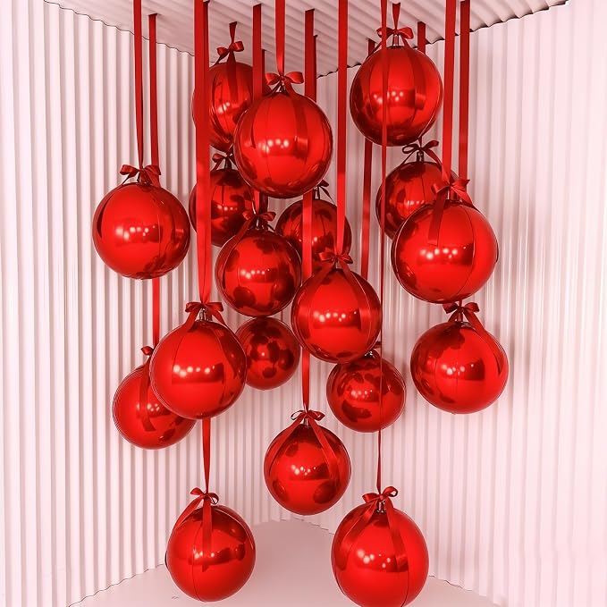 14 Pcs Red Round Foil Balloons Halloween Maroon 4D Ball Balloons | Metallic - Image 3