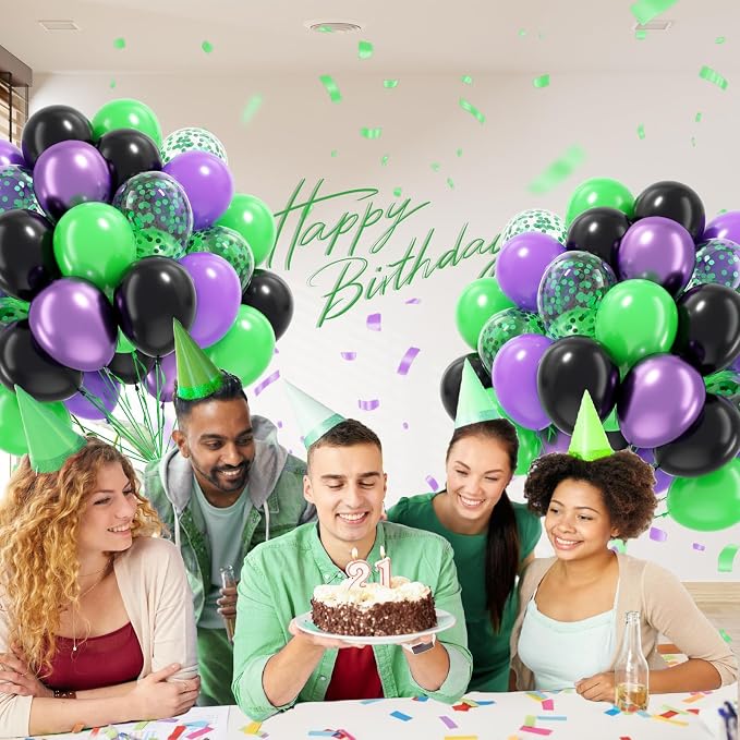 60pcs Green Purple and Black Balloons 12inch - Image 6