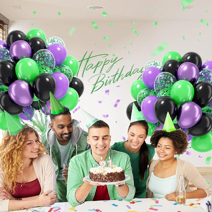 60pcs Green Purple and Black Balloons 12inch - Image 6