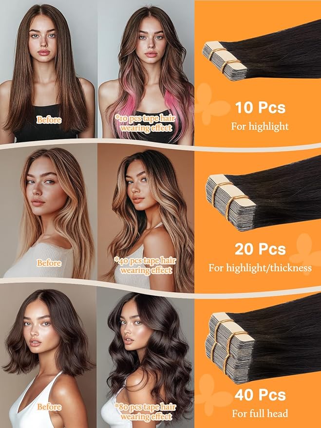 DOORES Human Hair Extensions Tape in, Balayage Natural Black to Light Blonde 22 Inch 100g 40pcs, Tape in Hair Extensions Remy Hair Extensions Straight Hair