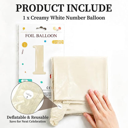 CARGEN 40 Inch Creamy White Number 1 Balloon Boho Neutral Party Decoration | - Image 9
